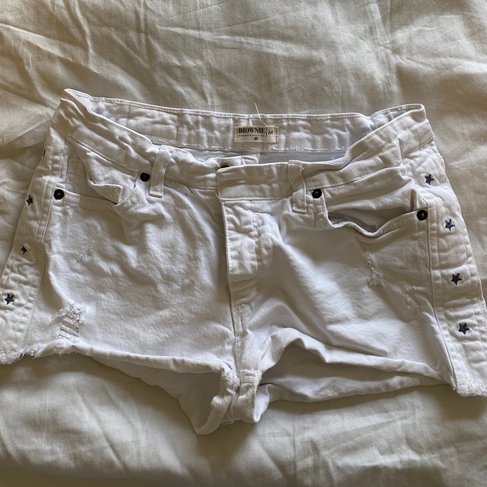 White jean star shorts